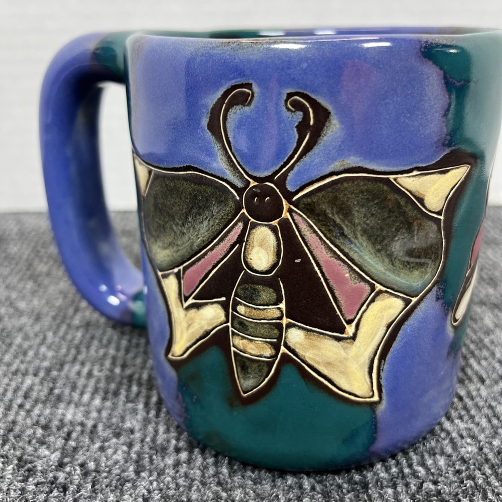 Mara Mexico Galore Art Pottery Stoneware BUTTERFLY BLUE XL 16 oz Coffee Mug
